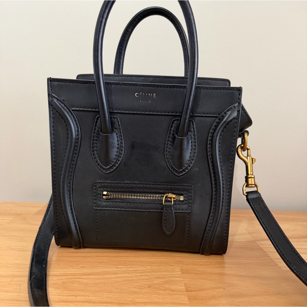 Celine Black Nano Luggage Tote with Gold Hardware